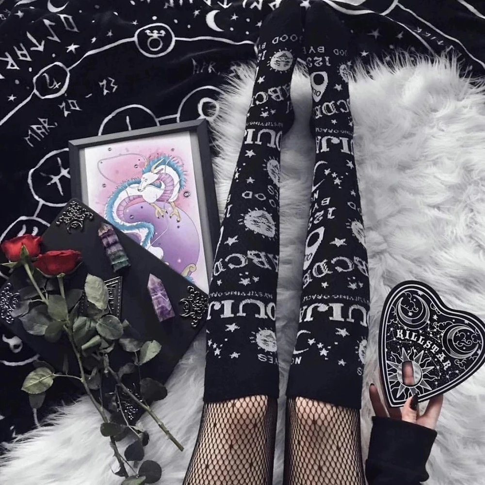 

Women's Japanese Soft Socks for Girls Harajuku Goth Sweet Lolita Jk Punk Rocker Style Breathable Sock High Knee Stockings