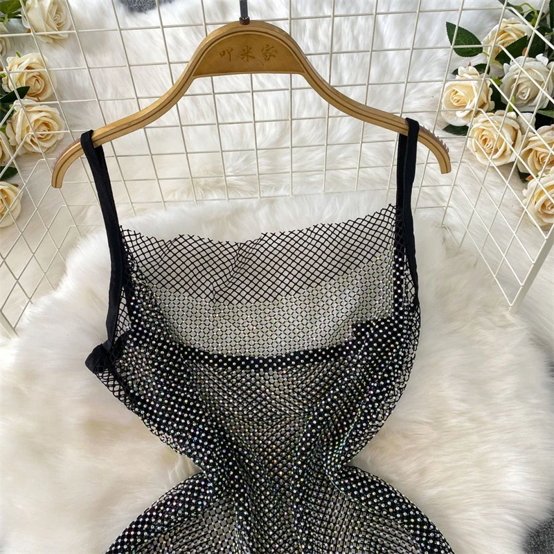 Hochwertige Damenbekleidung Strandmode Urlaub Diamant Sexy Spaghettikleid Damenkleidung Camisole Nachtclub Sommerkleider – Detail 2