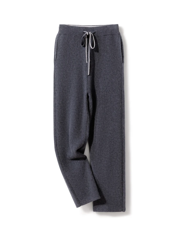 Pantaloni a matita spessi da uomo di alta qualità 100% puro Cashmere autunno inverno nuovi pantaloni Casual lavorati a maglia pantaloni morbidi e comodi caldi