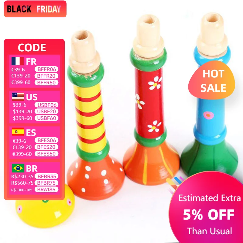 Children's Colorful Intellectual Development Vocal Novelty Puzzle Toys Wooden Horn Whistle Musical Instrument Interest Training