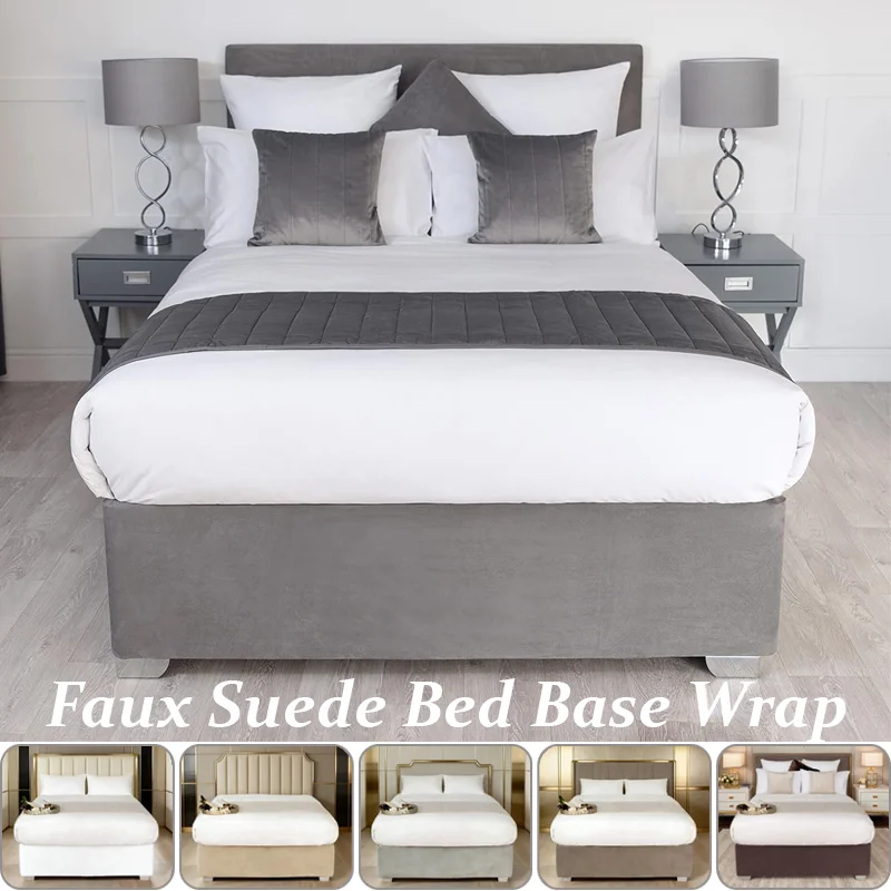 1PC Stretch Faux Suede Divan Bed Base Cover Easy Install All Around Bed Skirt Bed Frame Dust Cover for Twin Full Queen King Size
