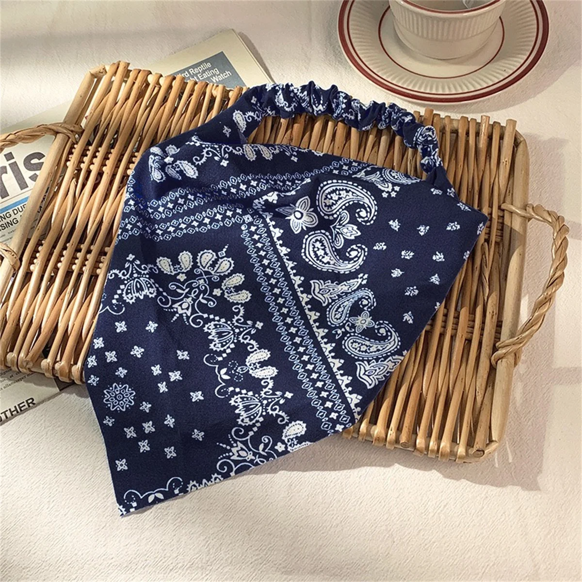 A retro scarf net red new headband fabric women's triangle headband Breathable headband elastic triangle scarf headband image 5