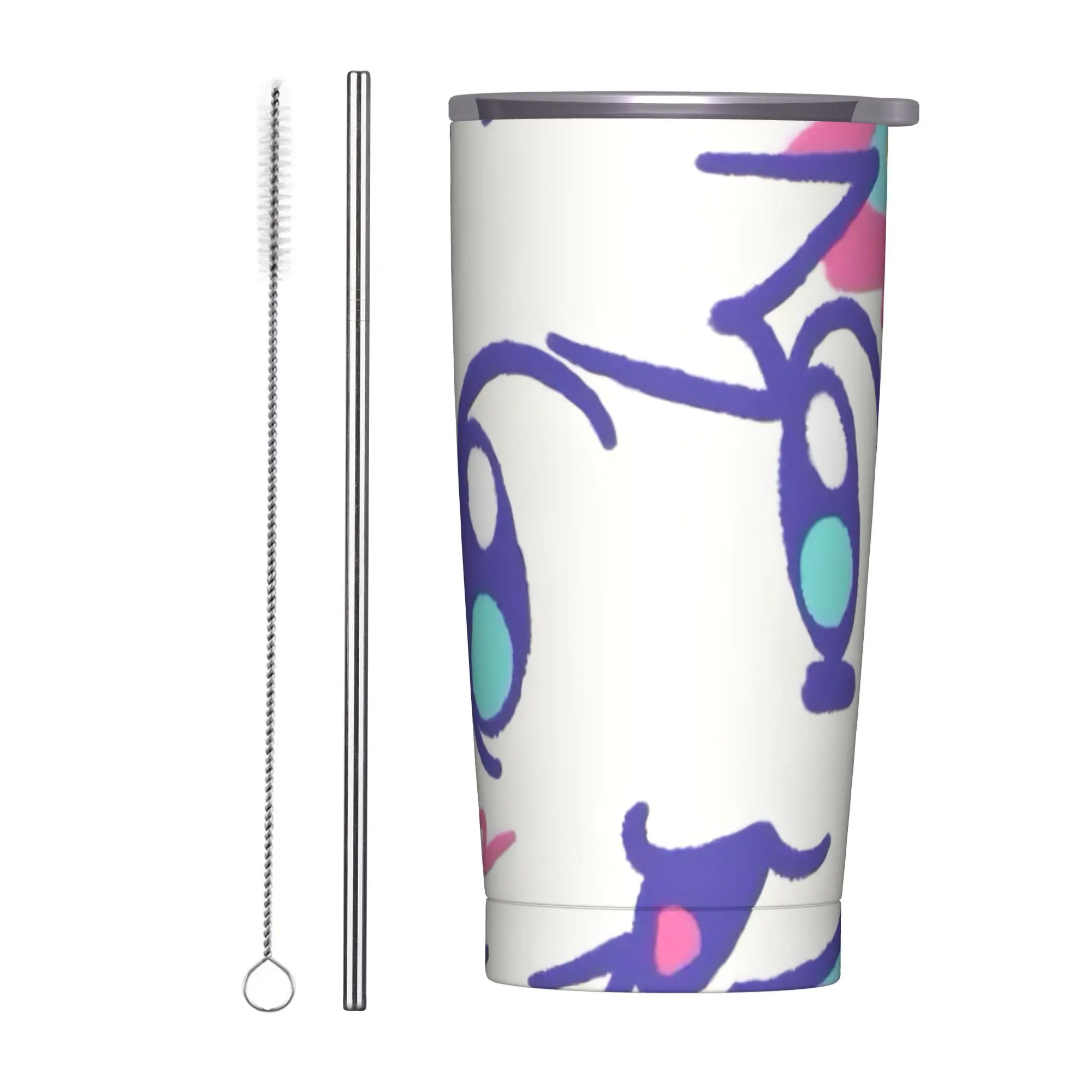 Boykissers Silly Cat Insulated Tumbler with Straws Furry Stainless Steel Coffee Mugs Double Wall Water Bottle Cup, 20oz