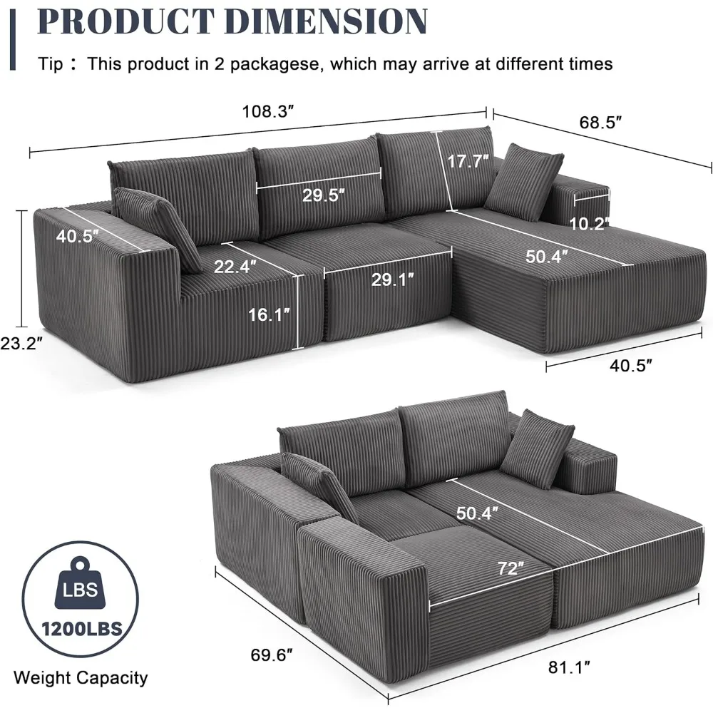 أريكة وحدات عصرية مستوحاة من السحابة على شكل حرف L مع كرسي مقطعي