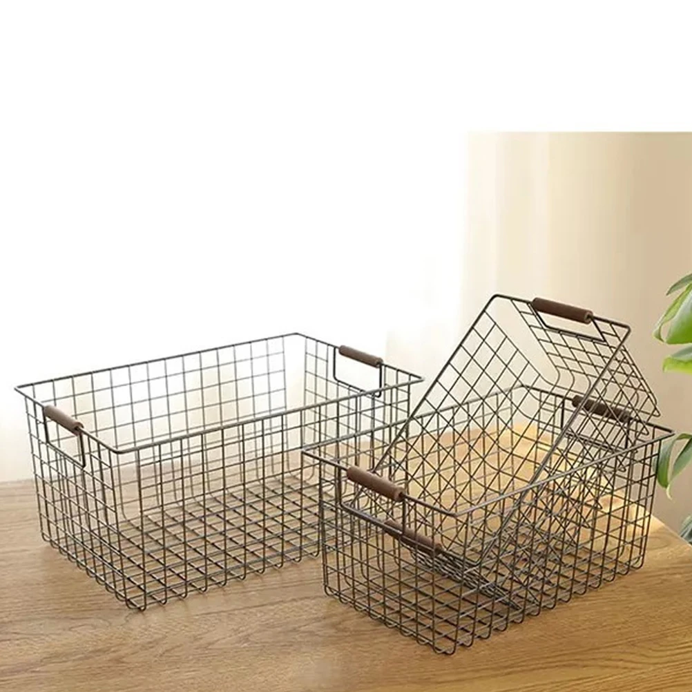

Retro Wrought Iron Storage Basket Size M Black Desktop Organizer for Books Snacks Sundries Home Storage Basket