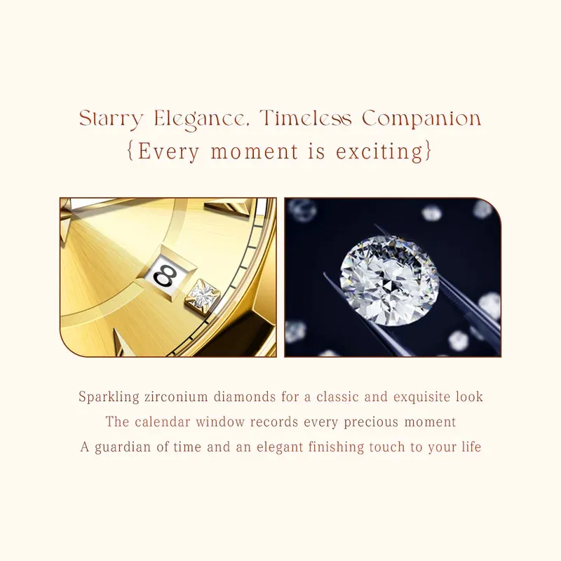 OLEVS 9977 Women's Quartz Watch Rhombus Mirror Waterproof Stainless Steel Elegant Luxury Ladies Hand Clock