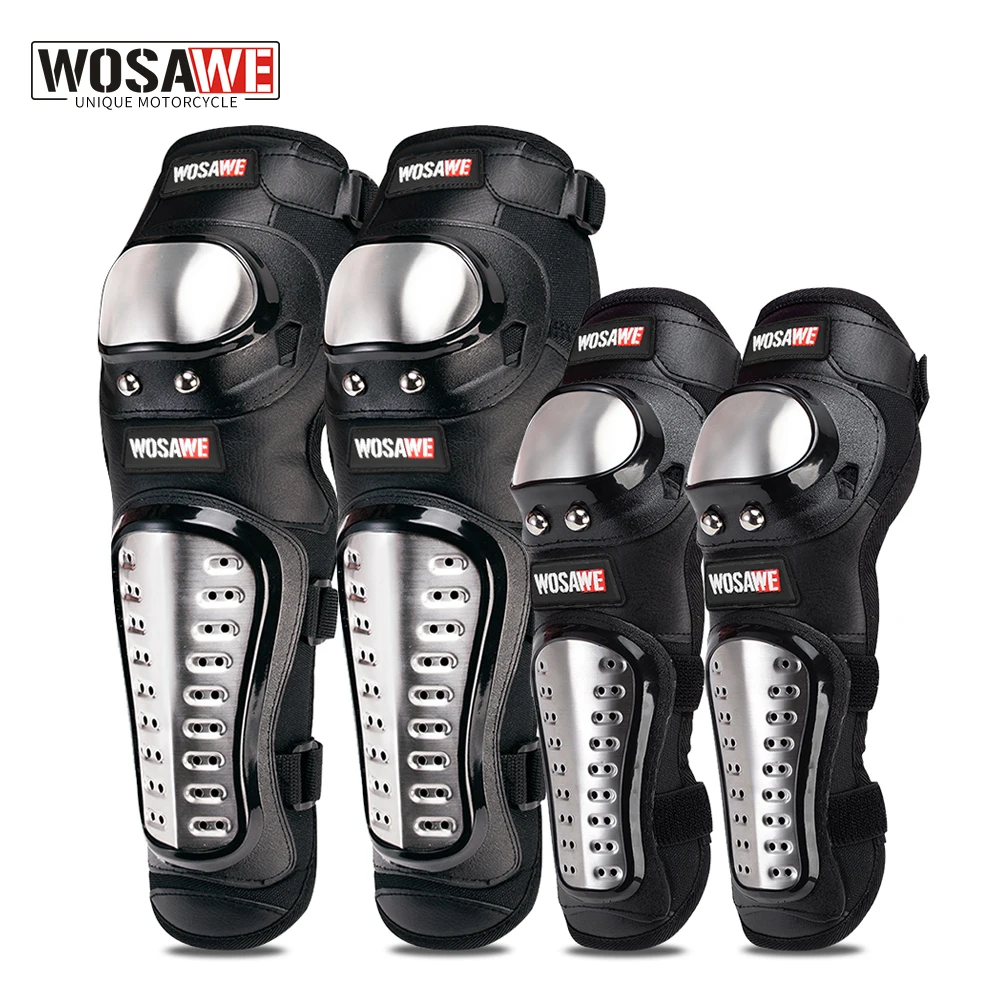 WOSAWE 4Pcs/Set Elbow Knee Pads Stainless Steel Motorcycle Motocross Protective Gear Protector Knee pad Guards Sports Armor Kit