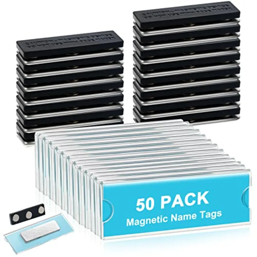 

Pack Name Badge Magnets Kit Acrylic Magnetic Name Tag Holders with Blank Printable Paper Inserts 3 Magnets Clear Adhesive ID Ho