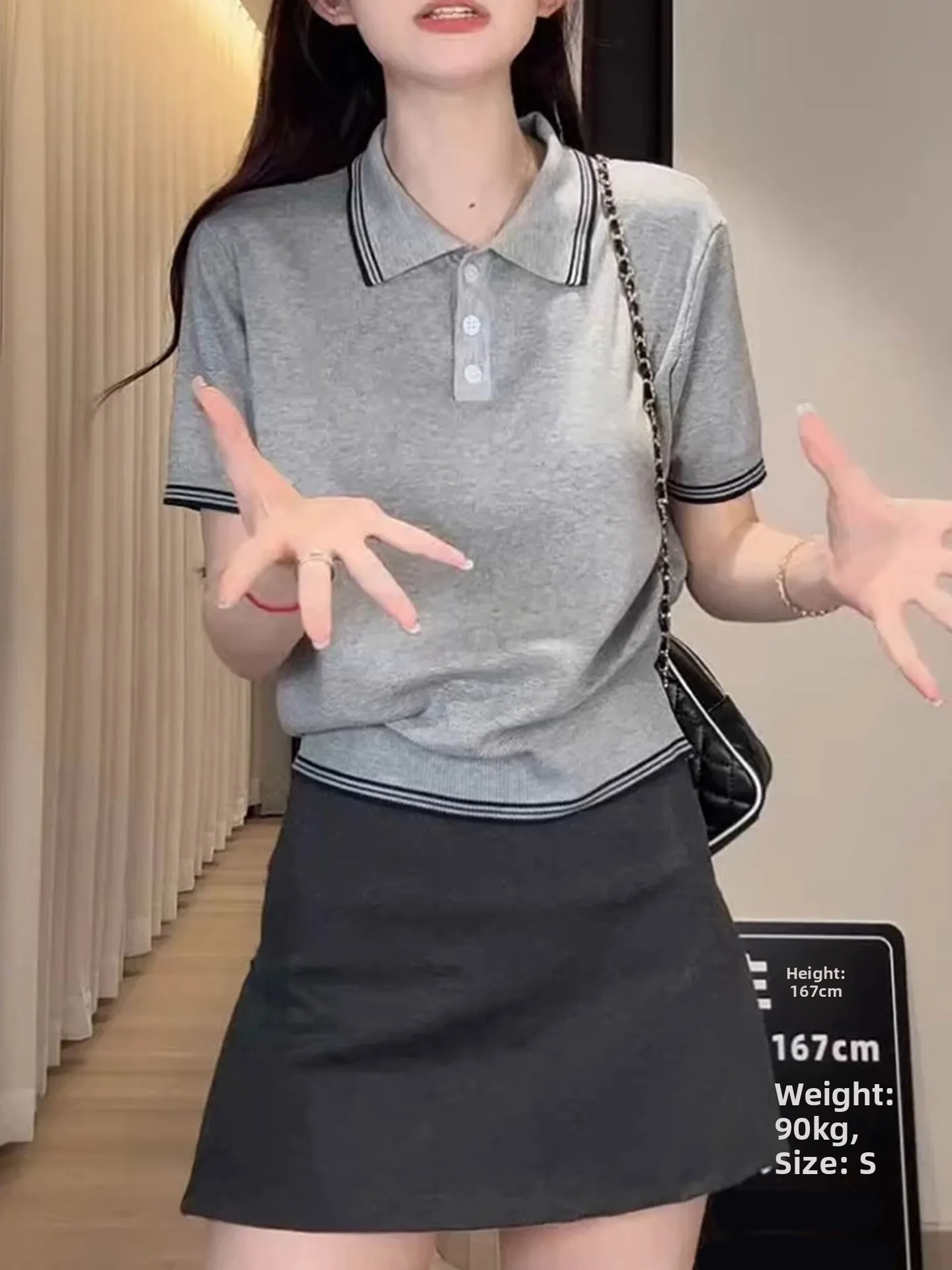 

Вязаная футболка Ele Age-Defng Color Blo ort Sve в корейском стиле, прямого кроя, с пуговицами, универсальная, для повседневной носки, летняя