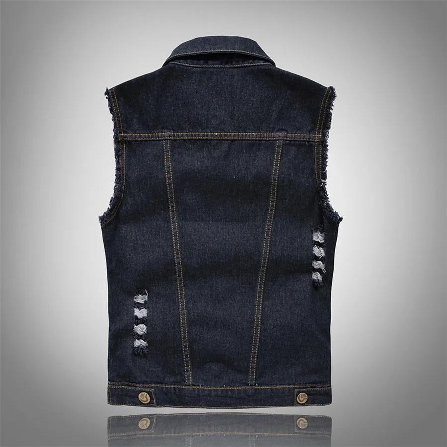 Black Men's Sleeveless Jeans Jacket Korean Waistcoat Men Cotton Slim Fit Hip Hop Streetwear Ripped Denim Vest Oversize 6XL