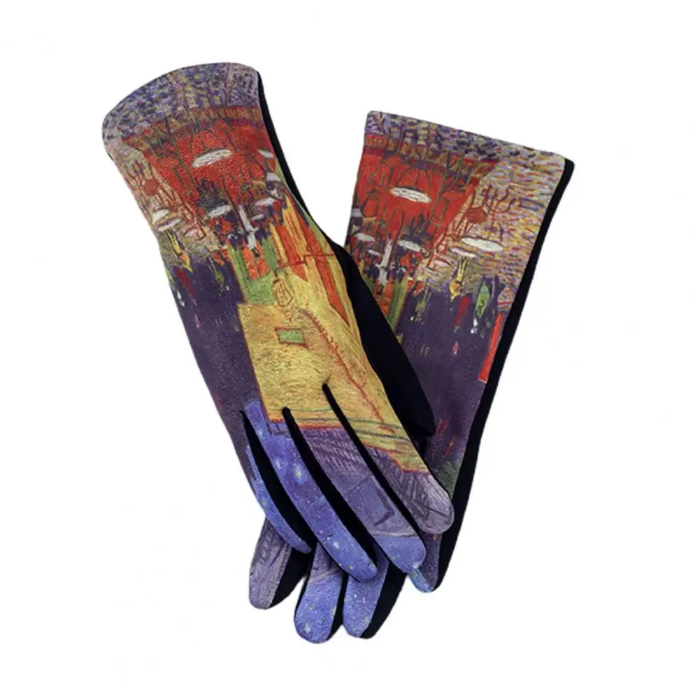 1 Pair British Style Winter Gloves Oil Painting Printing Coldproof Women Accessories Ladies Casual Gloves For Skiing 겨울 장갑