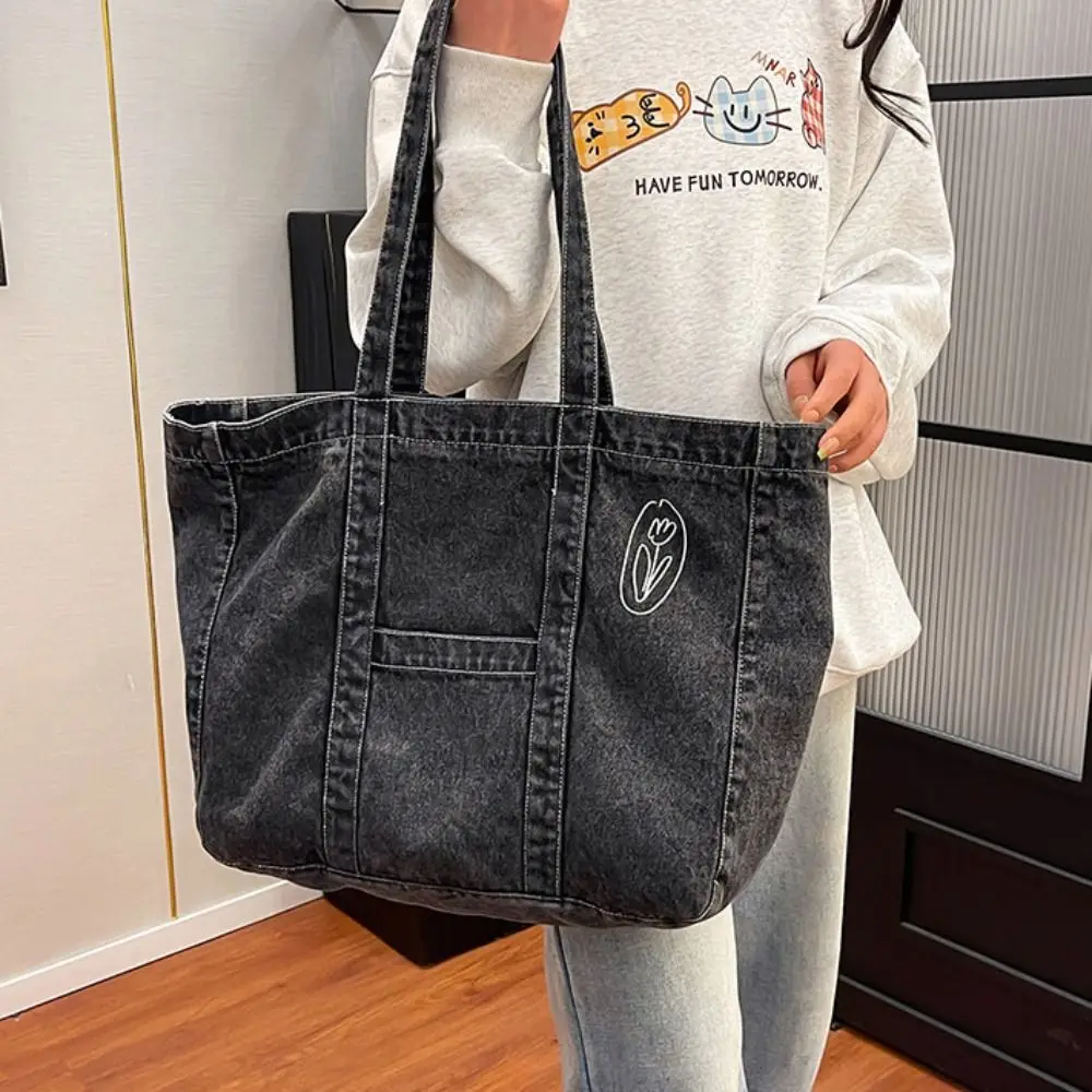 لطيف الكورية نمط الدنيم حمل حقيبة بلون بولي Leather الجلود حقيبة يد ذات سعة كبيرة سعة كبيرة حمل حقيبة تحت الإبط حزم في الهواء الطلق