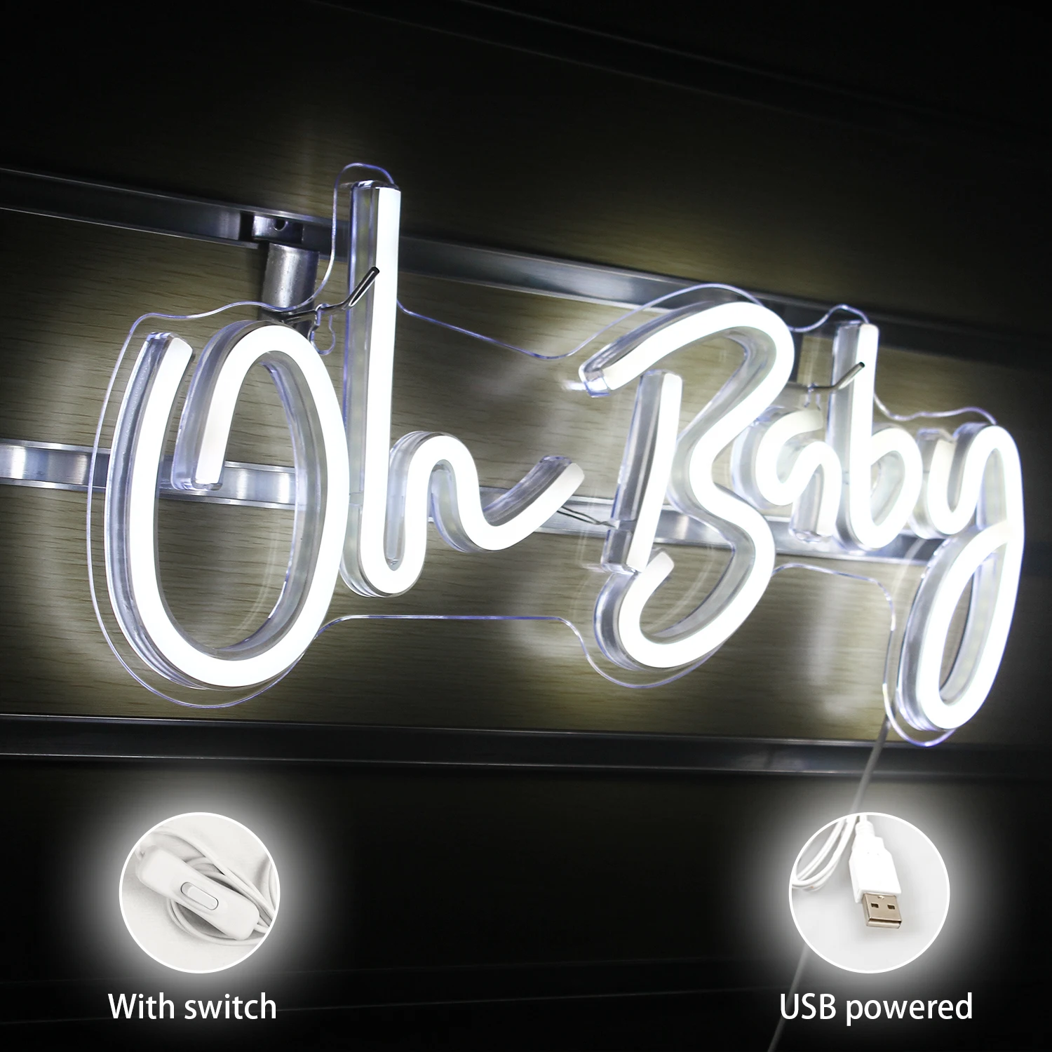 Oh Baby Neon Sign luci a LED camera da letto matrimonio Mariage Boda decorazione per feste lampada da parete a sospensione Art Room Decor Glow Usb Night Light