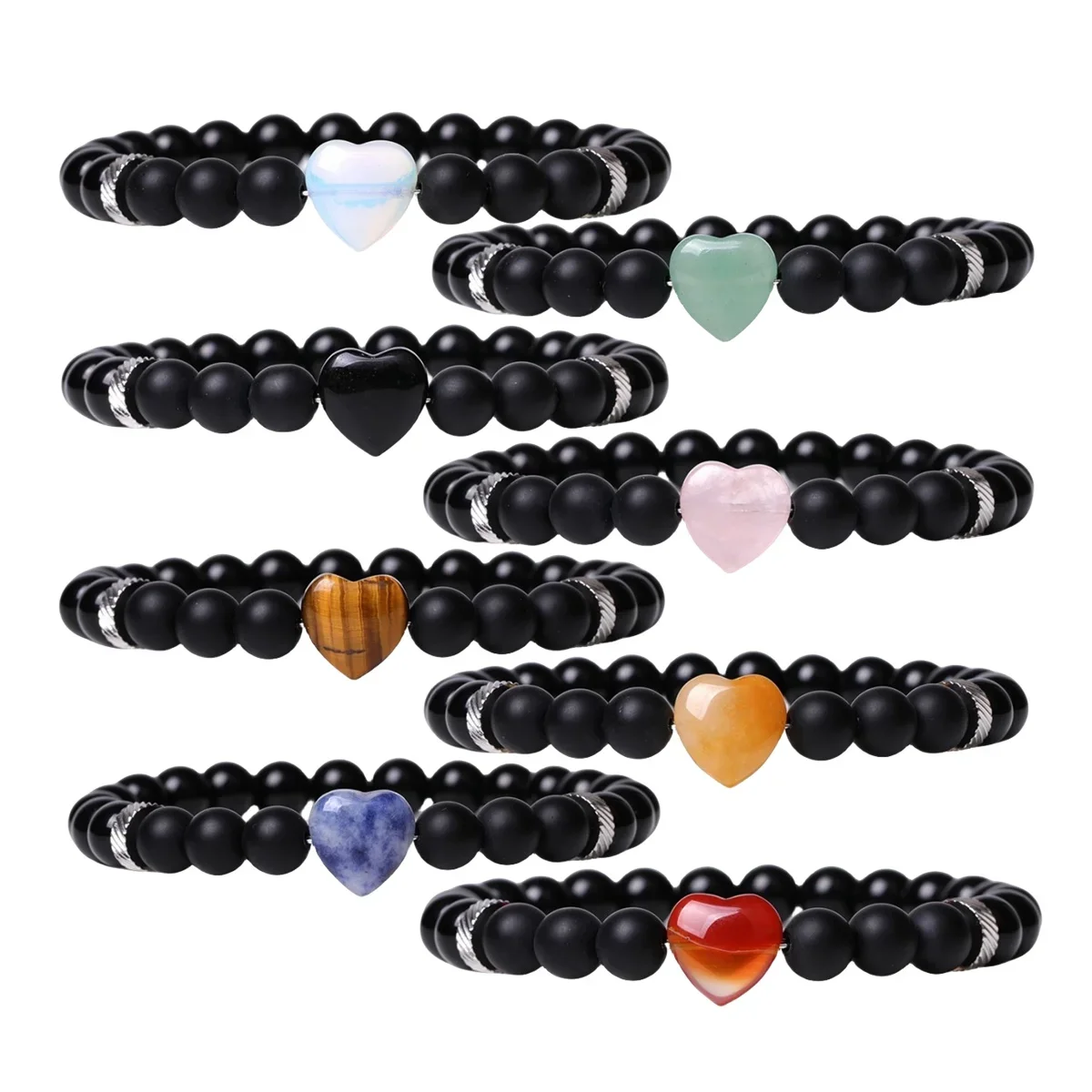 JOYA-Pulseiras De Coração De Cura De Pedras Preciosas Naturais para Mulheres e Homens, Proteção De Ônix Preto, Liberação De Ansiedade, Bring Lucky Love, 8mm