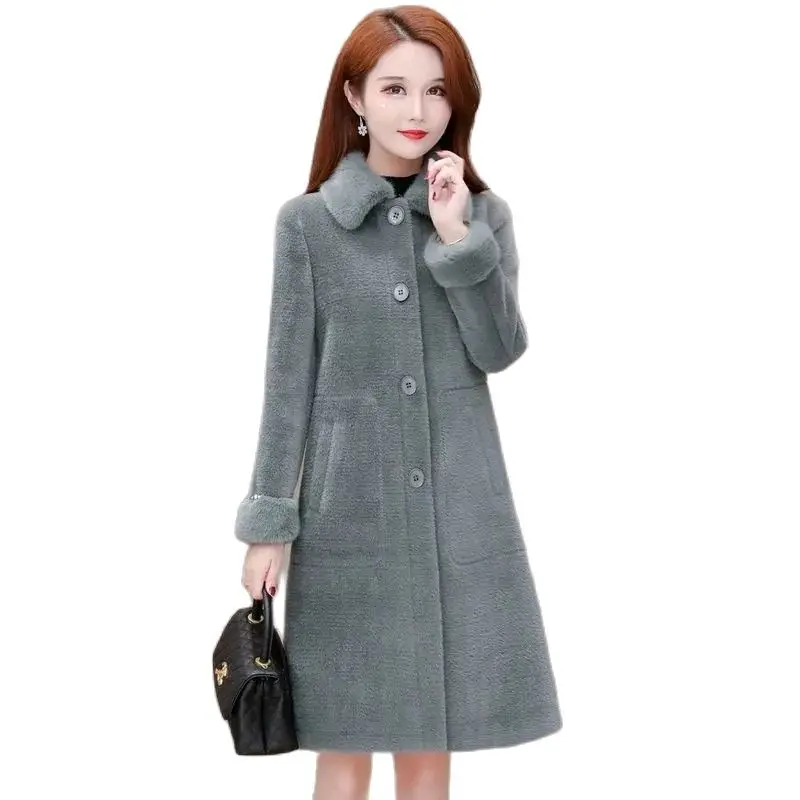 2023 New Long Imitation Mink Velvet Fur Coat Women's Thick Woolen Coats Temperament Female Women Winter Warm Faux Fur Outcoat