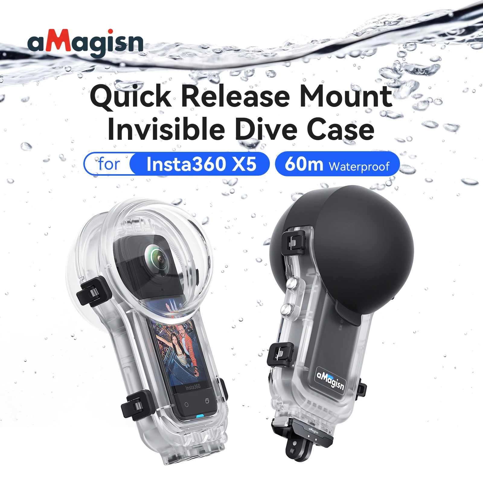 Invisible Dive Case for Insta360 X5 Underwater 60m 197ft Housing Cover Dive Shell with Lens Cap for Insta360 X5 Accessories