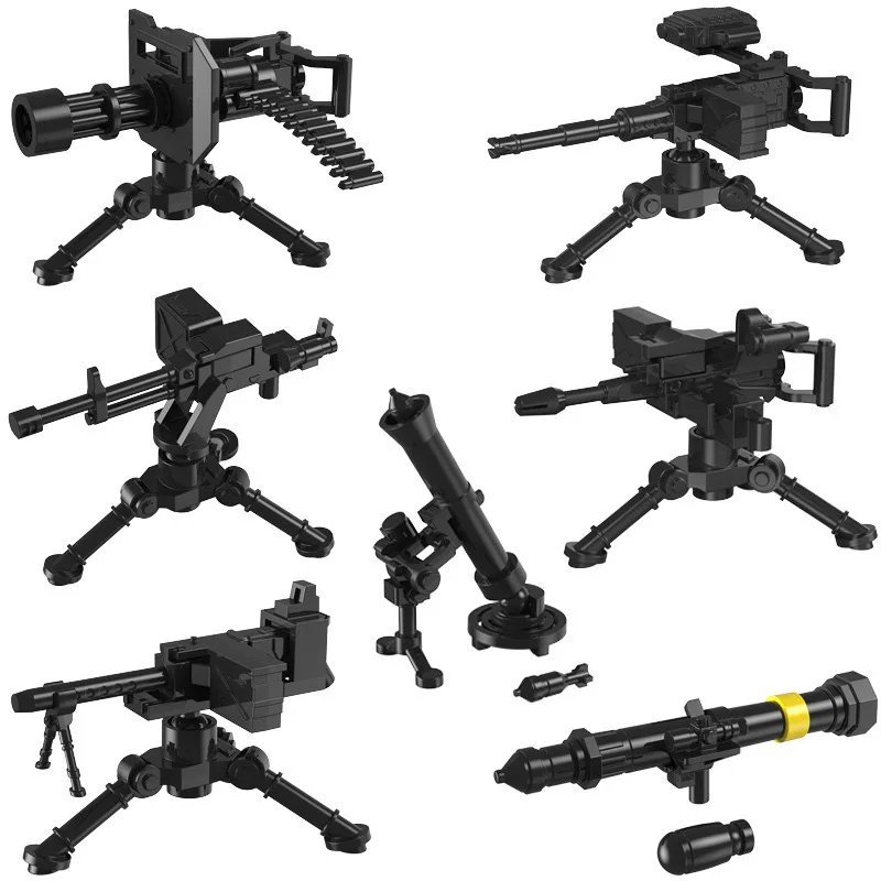 MOC armas militares, bloques de construcción, figuras de soldado, casco, chaleco, escudo, Gatling, ametralladoras pesadas, accesorios de ladrillos, juguetes DF006