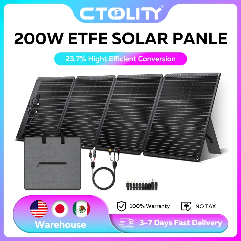 CTOLITY ETFE 200 واط الألواح الشمسية القابلة للطي 20.5 فولت 23% كفاءة المحمولة حقيبة قابلة للطي مصدر طاقة خارجي للتخييم الطاقة الشمسية