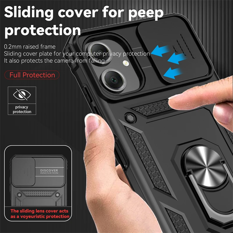 For Samsung A06 SM-A065F Case Slide Camera Lens Armor Phone Case on For Samsung Galaxy A06 A 06 SM-A065M Holder Ring Back Cover