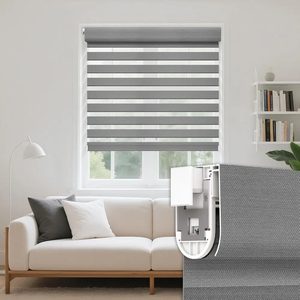 

Рулонные шторы «Зебра» на заказ, беспроводные, двухслойные, день-ночь, светопропускающие, для конфиденциальности, с теплоизоляцией, текстурированные серые