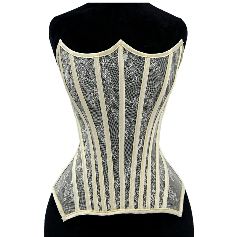 Women Mesh Sexy Corset Bustiers Overbust Transparent Bodice Lace Up Boned Waist Trainer Tummy Control Shaping Tops