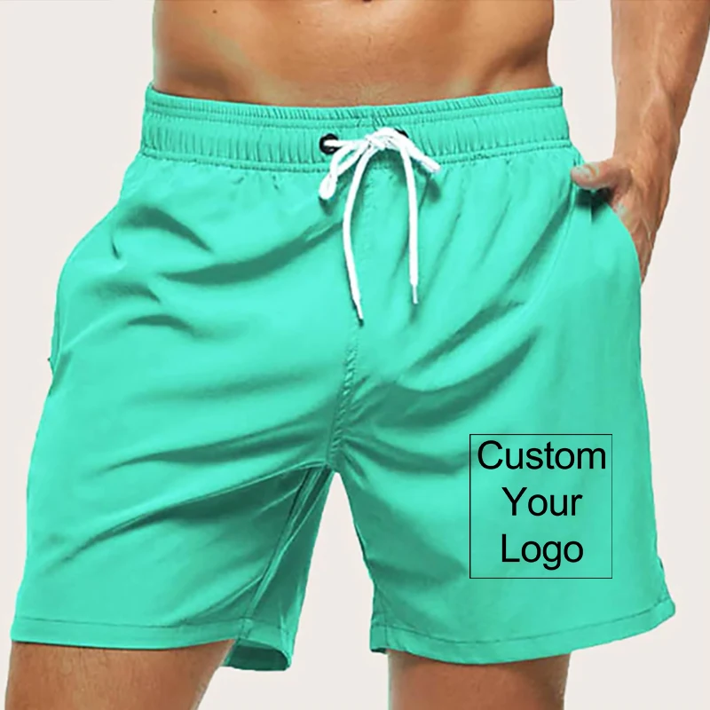 Men\'s Custom Logo Beach Shorts Fashion Quick Drying Short Pants Gym Swimming Trunks Summer Casual Surfing Shorts Male