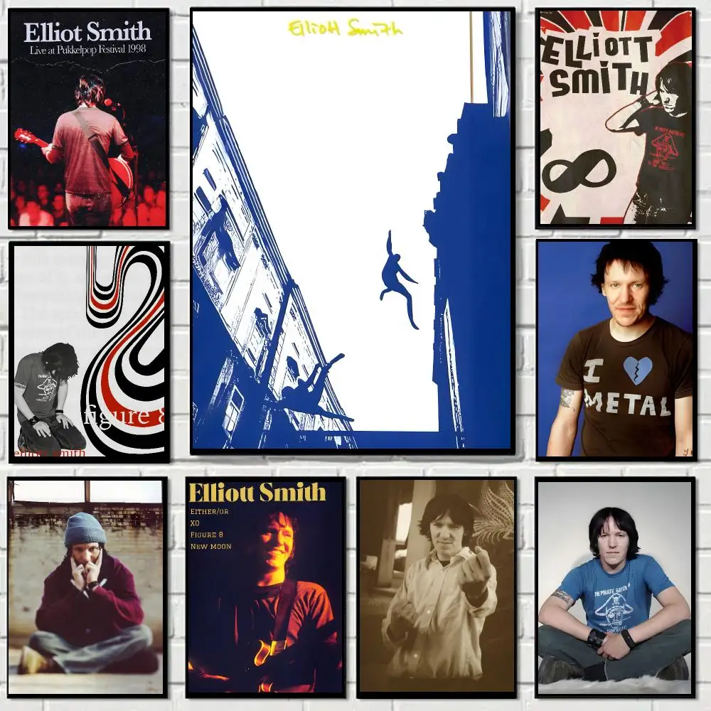 Elliott Smith Singer Indie Folk Black White Poster Self-adhesive Advanced Aesthetic Printing Paper Wall Living Room Home Decor