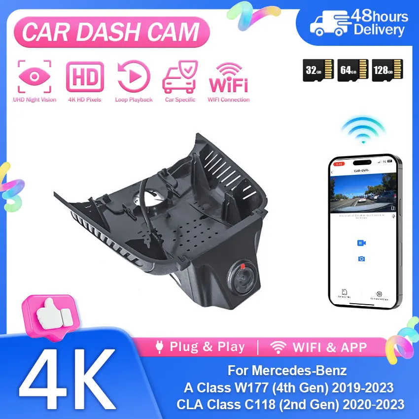 4k Dvr Night Vision Plug and Play Dash Cam For Mercedes-Benz A Class W177 (4th Gen) 2019-2023/CLA Class C118 (2nd Gen) 2020-2023