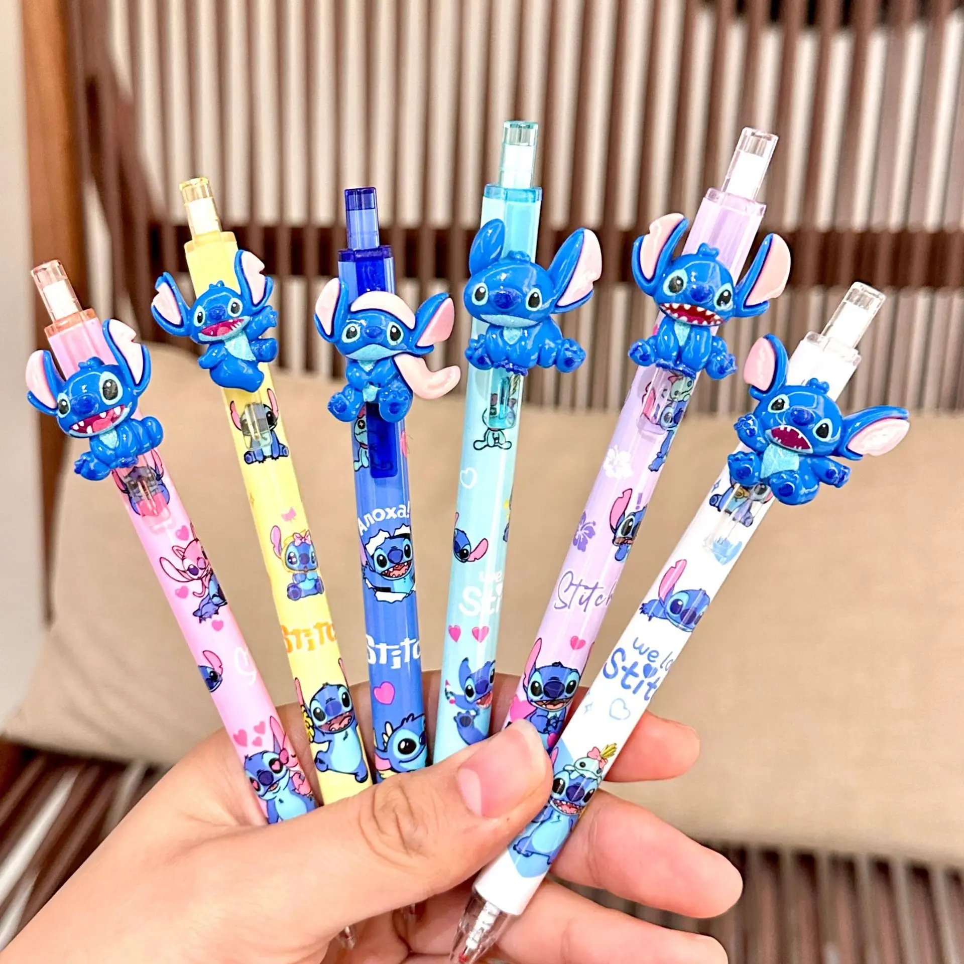 

Disney Anime Stitch 0.5mm Black Gel Pen Kawaii Stitch Pen Stationery School Office Supplies Kids Gifts Random 6pcs