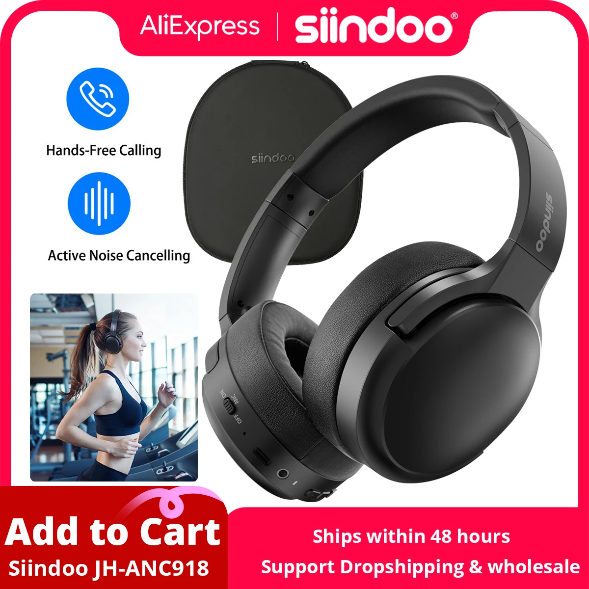 Siindoo ANC918 Active Noise Cancelling HiFi Stereo Headset Wireless Bluetooth Headphone Over Ear With Mic Deep Bass For PC TV