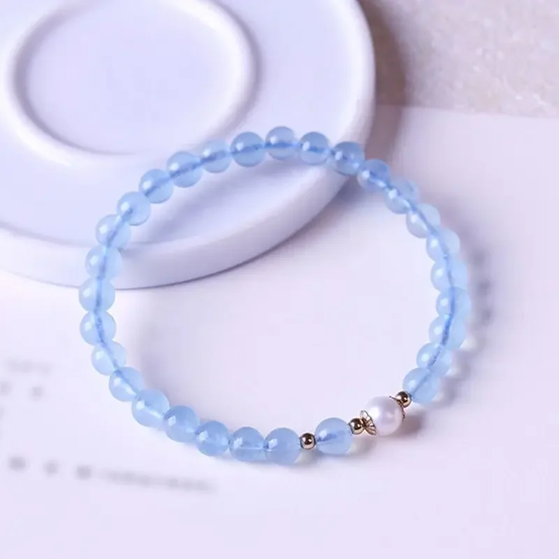 Pulseira aquamarous natural com pérola de água doce, novo estilo, água gelada, entrada do casal, luxo Lucky Bead, nicho, entrada