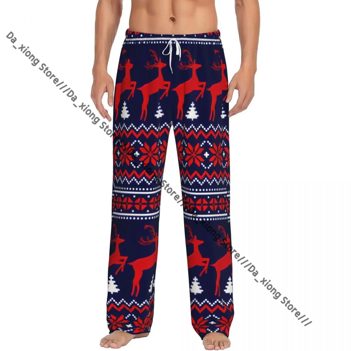 Knitted Pixel Christmas Pattern Mens Pajamas Pyjamas Pants Lounge Pants Sleep Bottoms