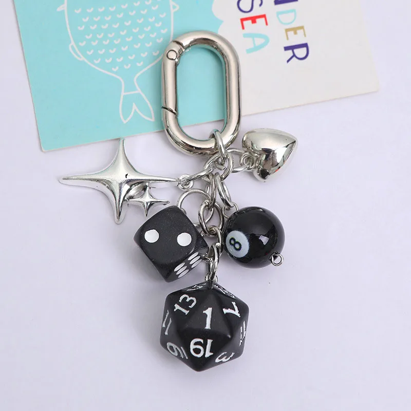 Korean Creative Heart Star Lucky Dice Keychain for Women Fashion Funny Billiards Key Buckle Handbag Car Key Jewelry Couple Gift