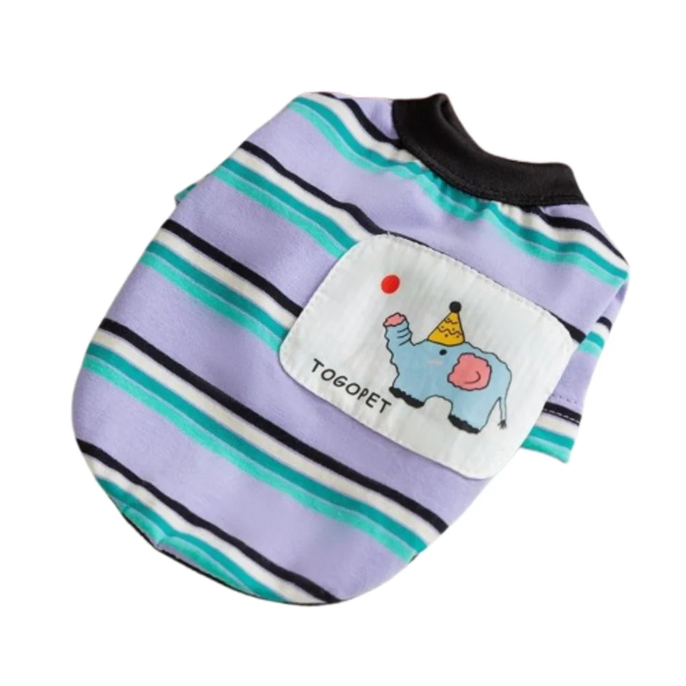 

Cartoon Pet Elephant Striped T-shirt Summer Thin Comfortable Dog Vest Sun Protection Cool Breathable Puppy Pullover Four Seasons