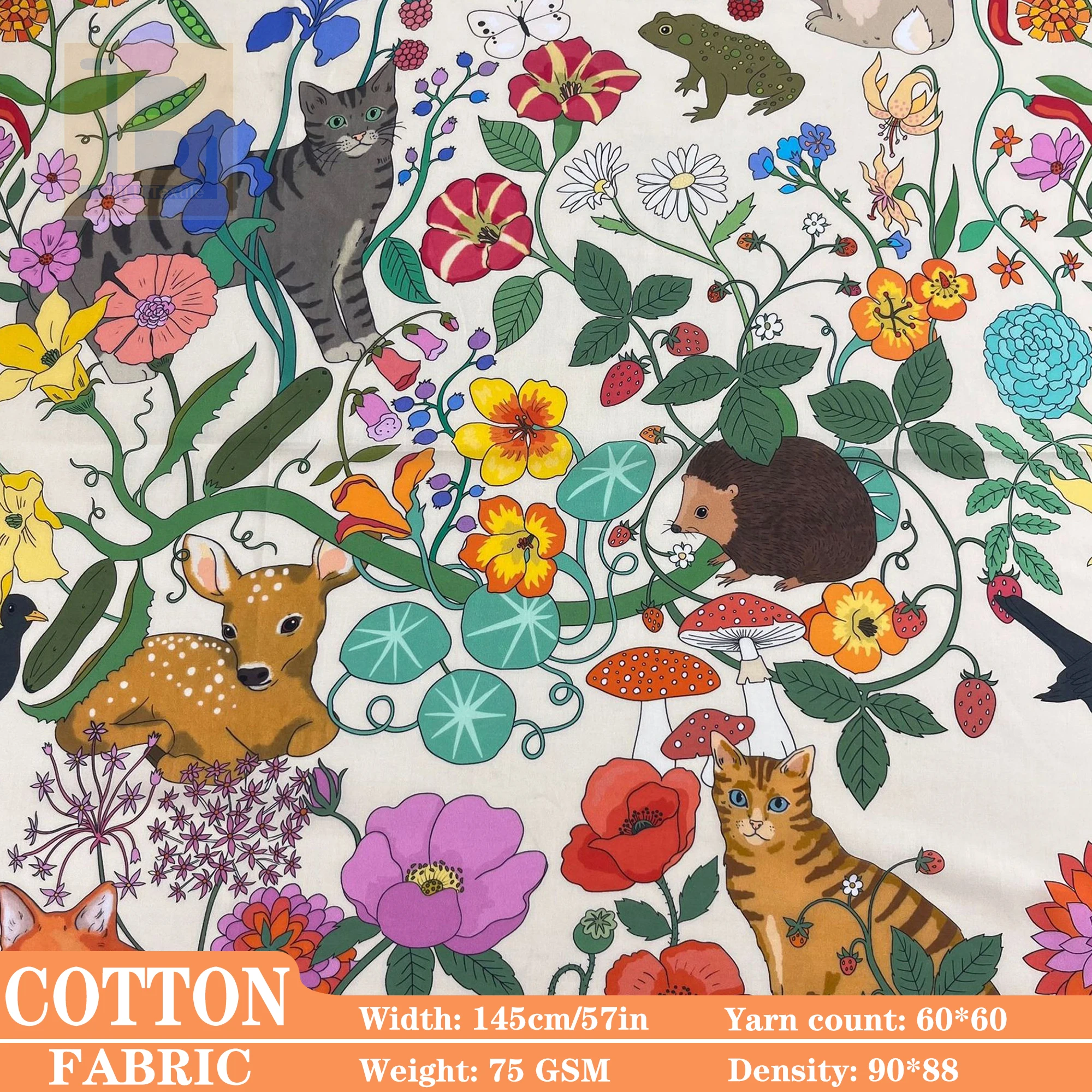 

Cotton Fabric, 60s Poplin Printing Like Liberty Jungle Wildlife Style for Dresses shirt DIY Sewing Designer Cloth(by Meter)