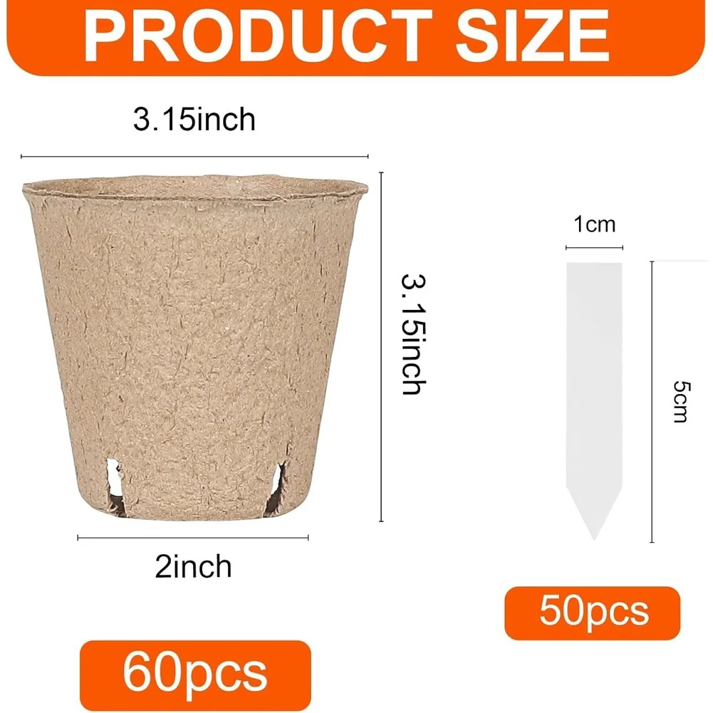 Paper Plant Containers 60pcs Biodegradable with 50pcs White Labels for Easy Plant Variety Tracking and Sorting