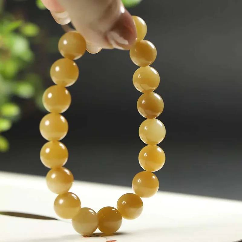 

Natural Hetian Xinjiang Qiemo Brown Full Sugar Color Beads round Jade Bracelet Simple Men and Women