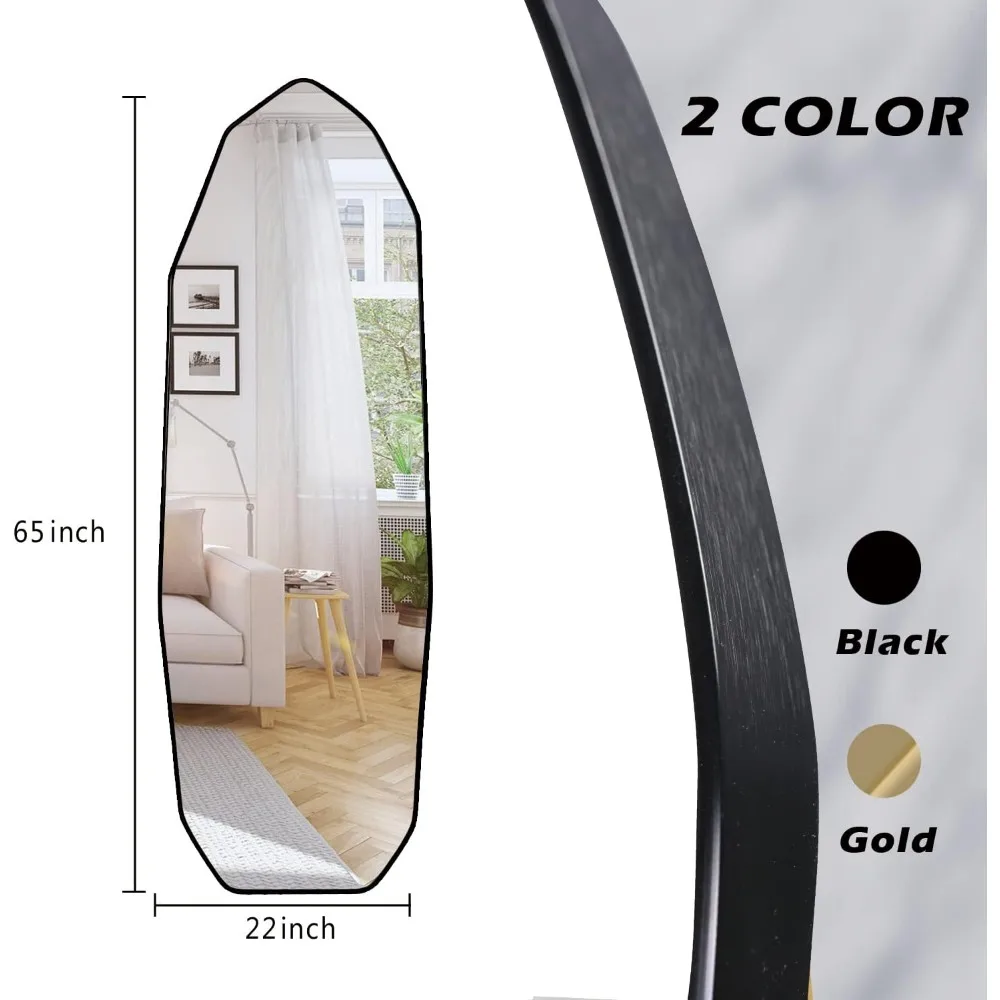 Miroir pleine longueur avec support, longueur irrégulière au sol, miroir mural en forme de diamant pour salon, HOT, 22 po x 65 po
