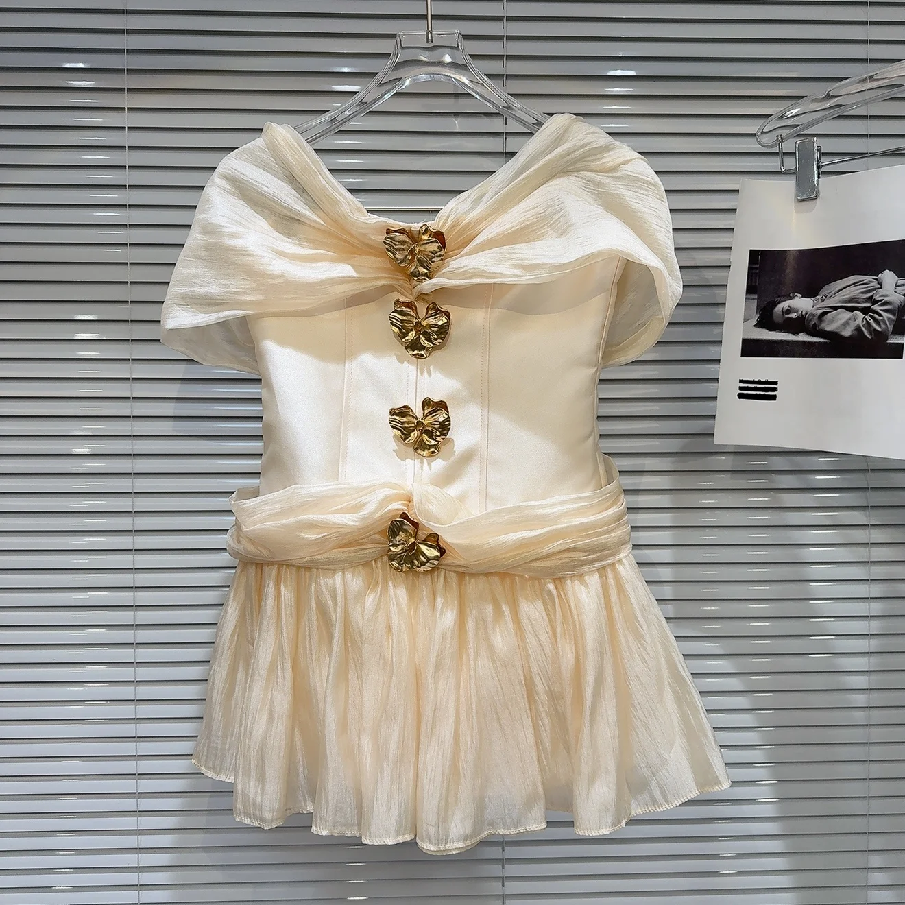 Doux été 2025 métal bleu Me oulder Fibone Bustier Dr taille haute a-ligne jupe ort Sve couleur couvrir