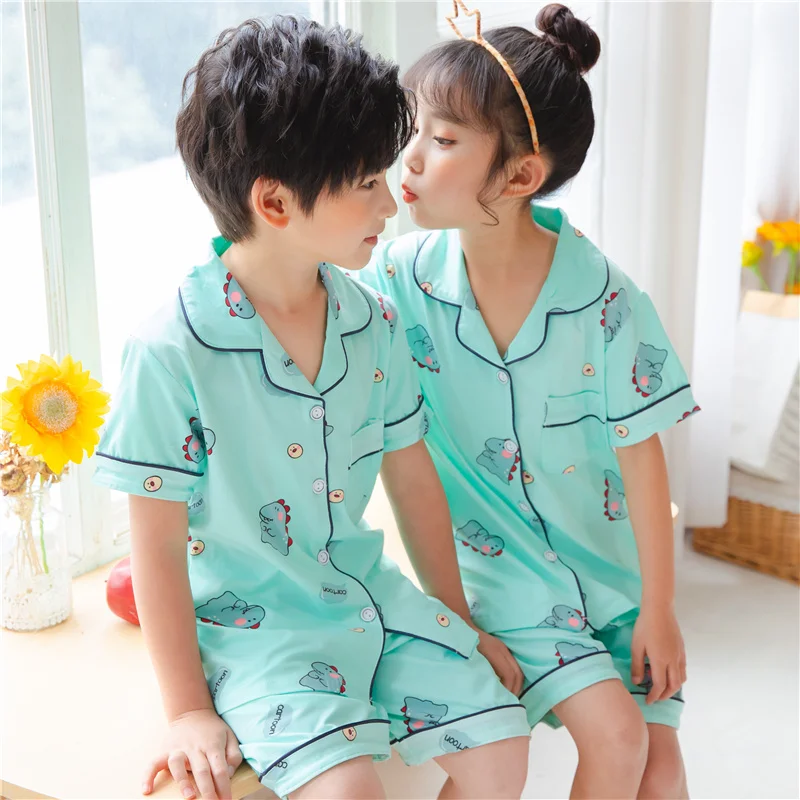 Girls Summer Short Sleeve Button Down Lounge Wear Kids Pajamas Sets Princess Baby Nightwear Kids Clothes Pijamas Infantil Pjs