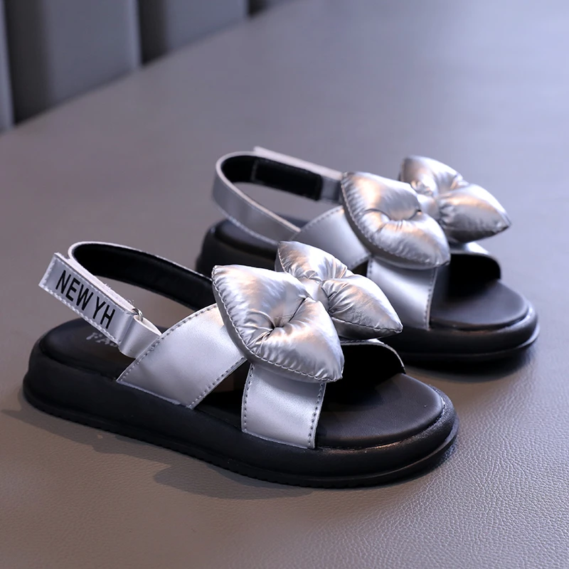 2024 Summer Girls' Sandals New Children's Fashionable Bow Princess Shoes Little Girls Soft Sole Sandals XHXL-8821