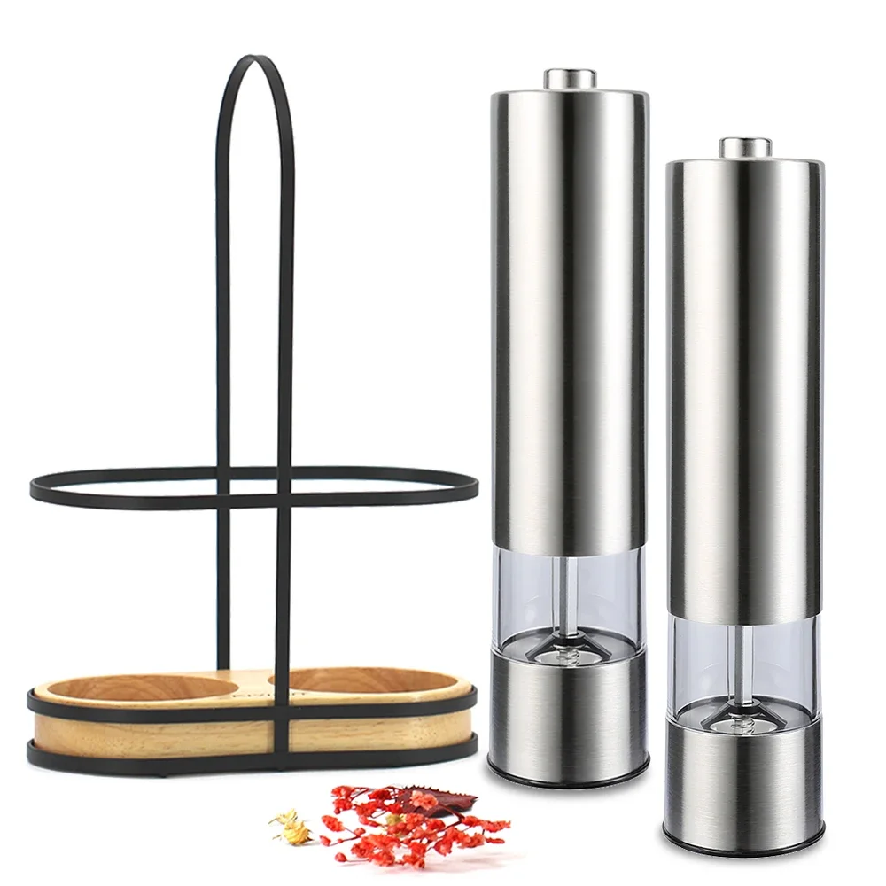 One-handed Operation Spice Grain Mill Grinding Tool Portable Stainless Steel Electric Salt And Pepper Grinder With Led Light