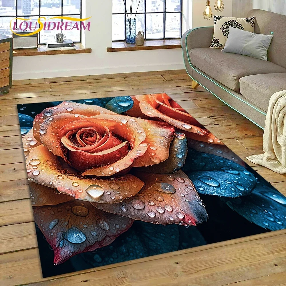 Rose Flowers Nordic Love Romantic Carpet Rug for Bedroom Living Room Home Sofa Decoration,Children Game Large Decor Floor Mat