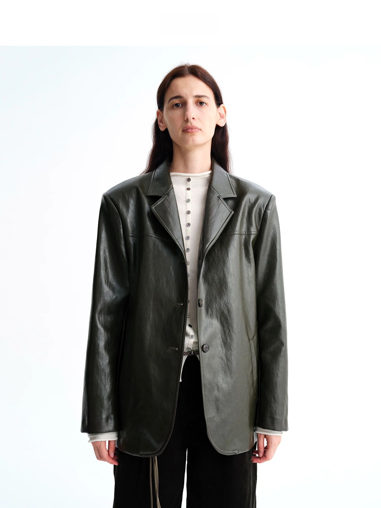 Eco-Friendly PU Leather Texture Sensation Small Sheepskin Suit Jacket Fashionable Neutro Style DCHADCHA Commute Style Coat