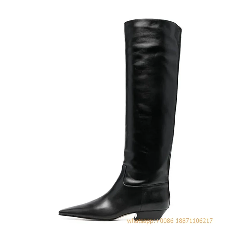Crocodile Pattern Leather Ladies Boots 2025 New Pointed Sexy Thick Heel Knight Boot Party Knee-High Catwalk Model Boots