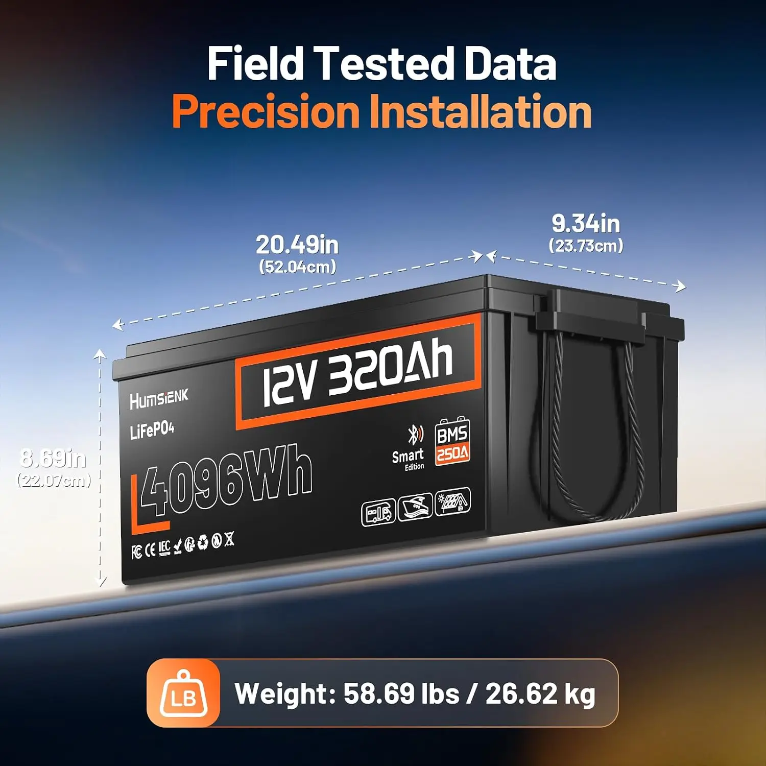 12V 320Ah LiFePO4 Battery Bluetooth 4096Wh 250A BMS Deep Cycle RV Solar Marine Off-Grid Power Storage, Customized