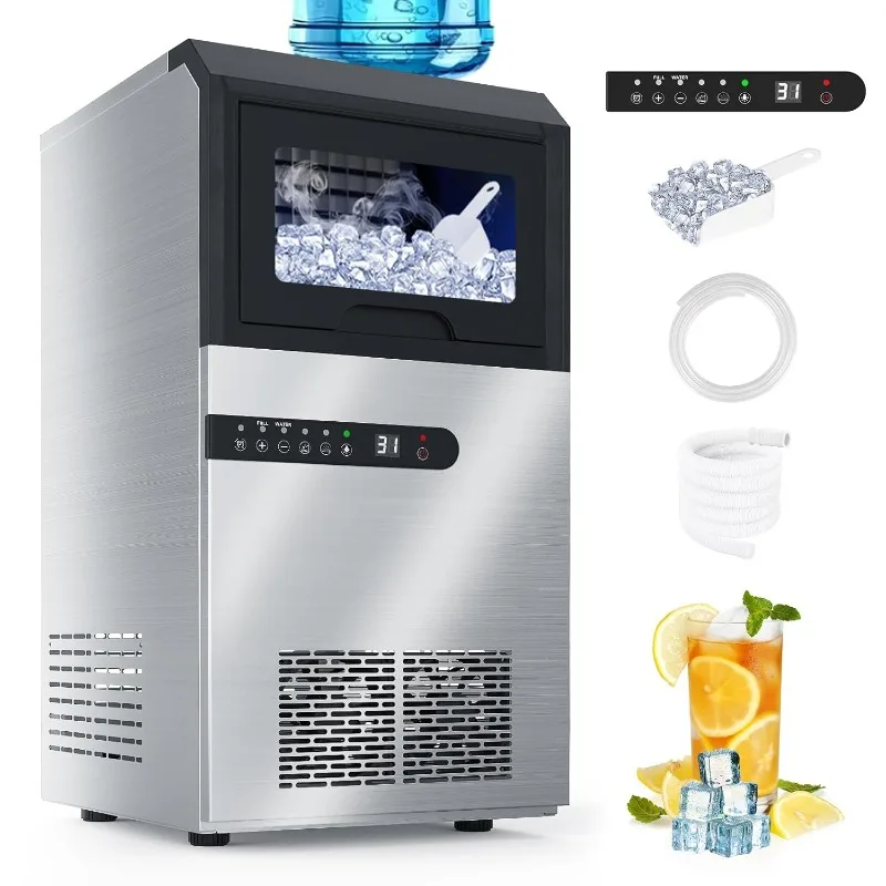 Ice Maker Machine 100Lbs/24H, Under Counter Ice Maker with Large Storage Bin, 2 Way Water Inlet, 45 Ice Cubes