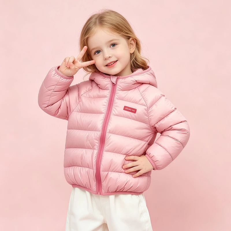 2026 Autumn Winter Girls Jacket Color Blocking Thick Warm Hooded Zipper Cotton Down Coat For 2-6 Years Boys Snow Clothes
