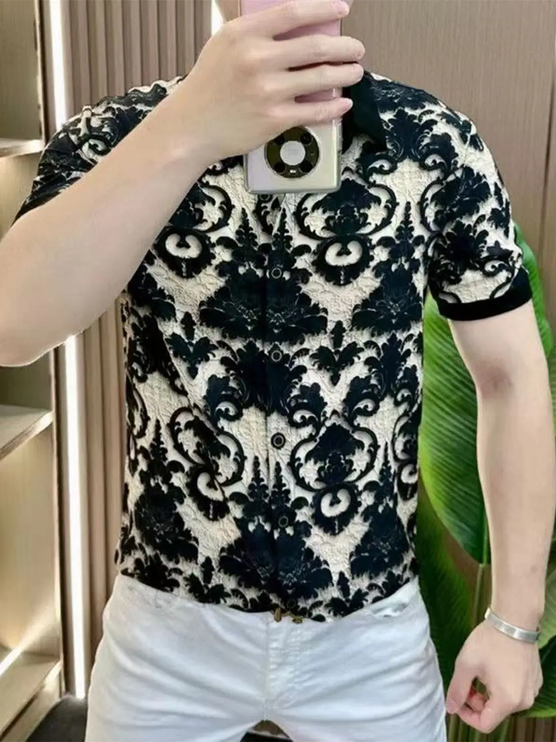 Fashionable and Personalized 3D Printed Short Sleeved Shirt with Lapel for Men\'s Business and Casual Thin Design