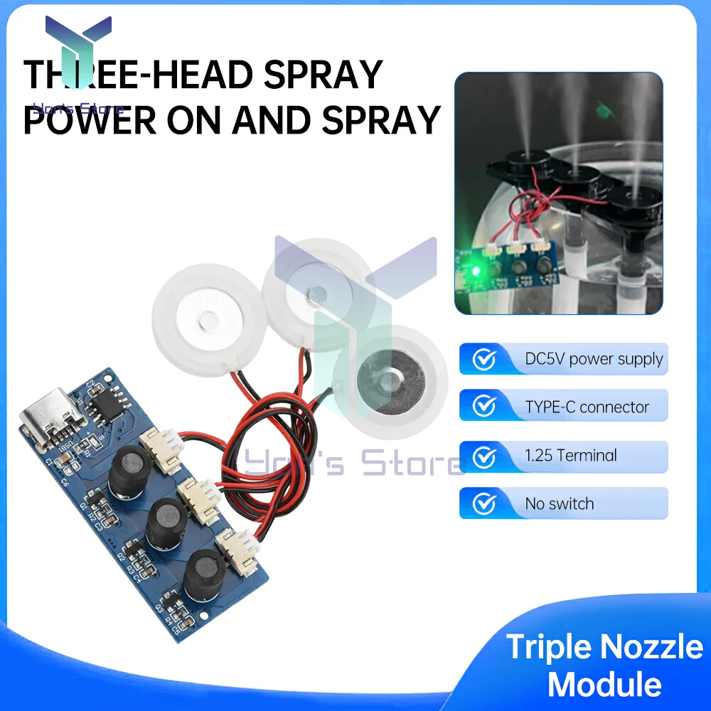 DC 5V Dual Spray Three Spray Electrified Direct Spray No Switch Ultrasonic Film Atomizer Sheet USB Mini Humidifier Module Type C